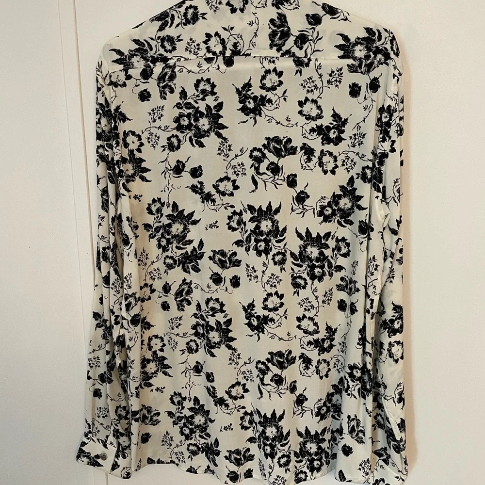 The Kooples Long Sleeve Black and White Floral Print Shirt - Picture 7 of 10